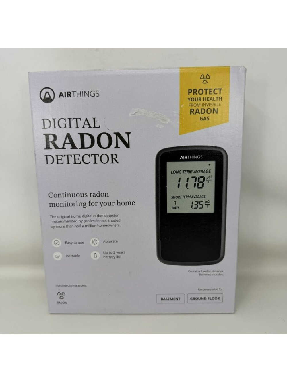 Airthings 2350 Battery Operated Radon Detector, Digital Display, Portable, Black